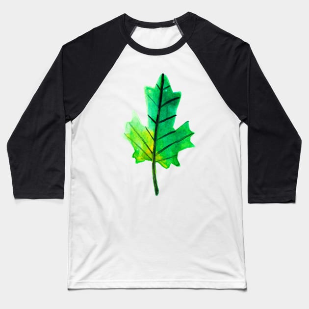 Watercolor Green-Yellow Leaf Baseball T-Shirt by saradaboru